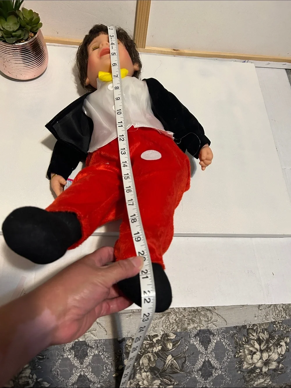 Plush Boy Doll in Red Pants with Yellow Bow - Kids Toys